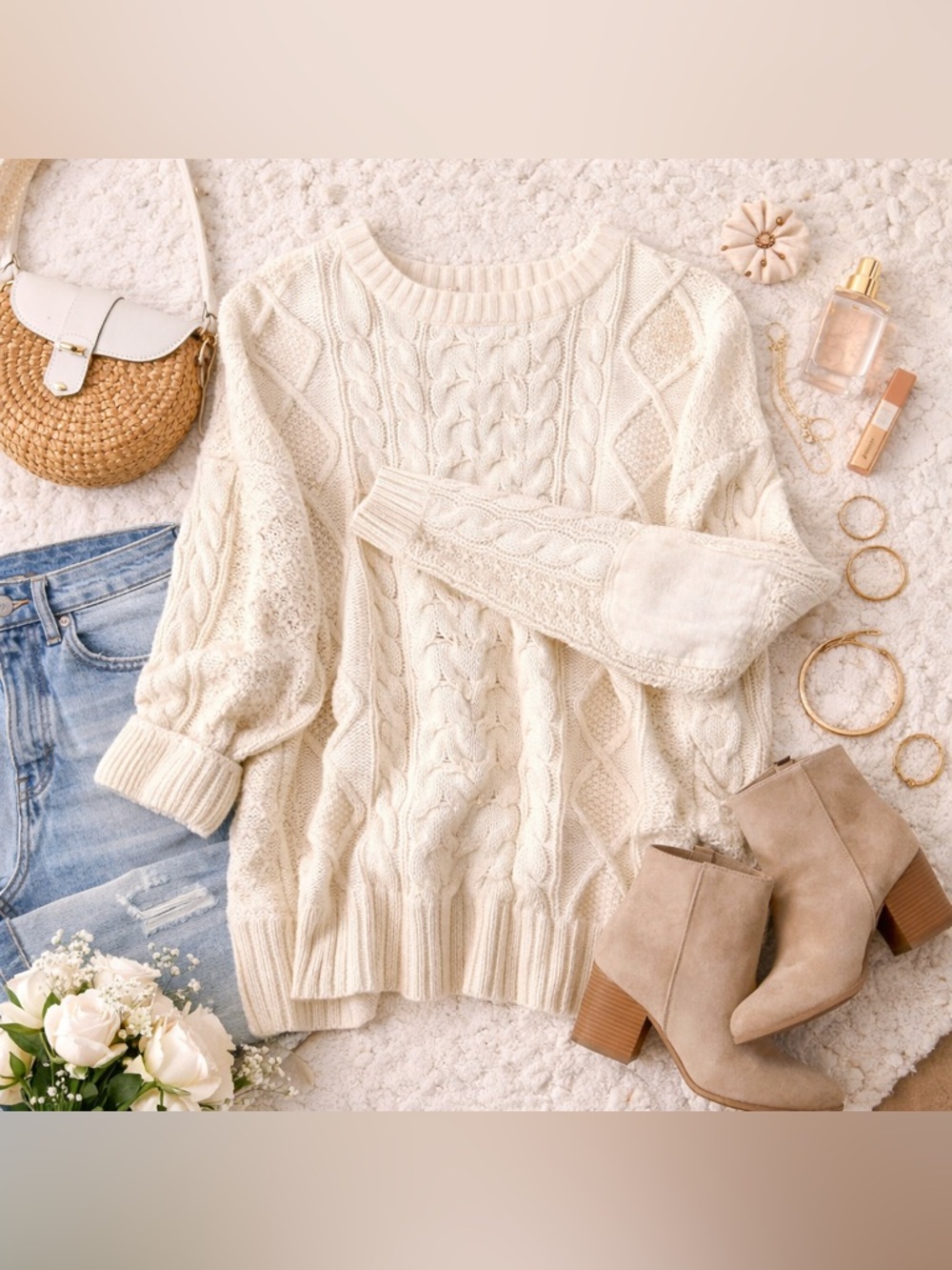BDG Urban Outfitters Cream Cable Knit Sweater Oversized Size S